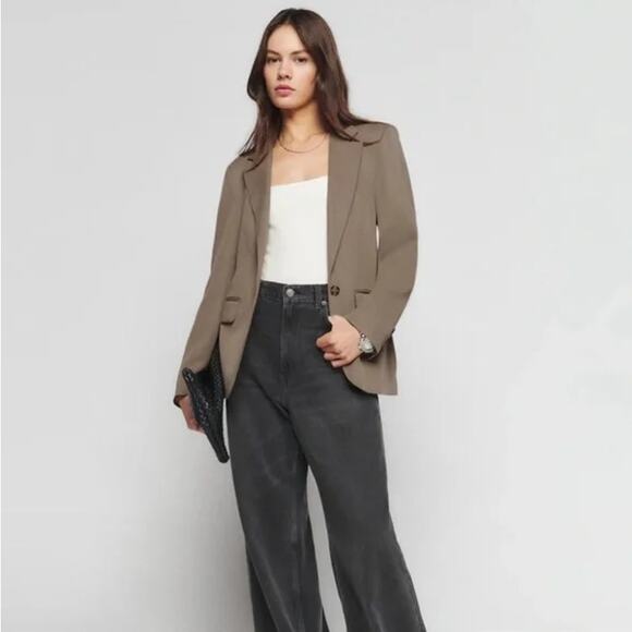 NEW Reformation The Classic Slim Blazer Notch Woven Mushroom Size Large - Picture 7 of 10